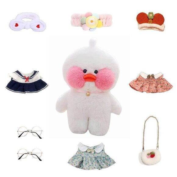 iinkcma White Duck Stuffed Animals Plush Toy with Removable Clothes Cute Soft D